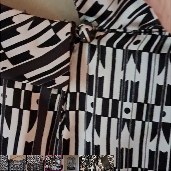 100% Silk Sleeveless Blouse Black and White with Geometric Print - Picture 8 of 10
